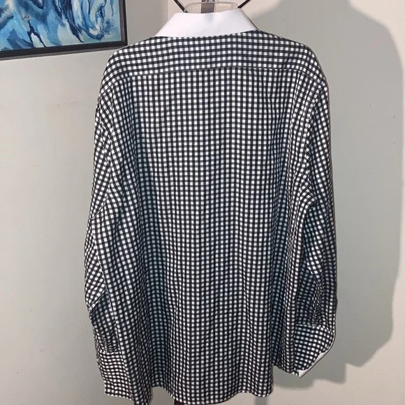 Georges | Men’s Black/White Checkered Dress Shirt - Size 18/18 1/2 36/37 - Picture 5 of 12